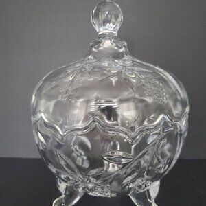 Vintage Lidded Candy Dish Jewellery Bowl for Dresser Top Elegant Scalloped Edge